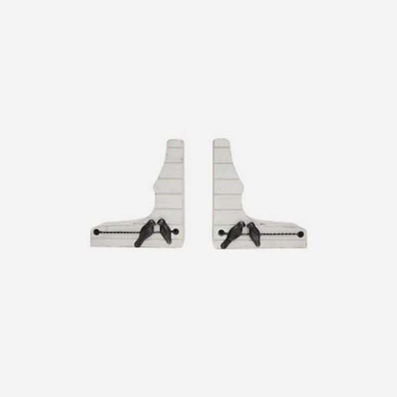 Birds on a Wire Bookends – Rustic White Wood & Metal Set of 2 - Picture 6 of 10